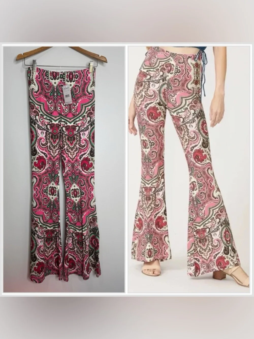 NWT Free People Harper Pull-on Flare Stretch Pant Paisley 70s Style Size‎ Small